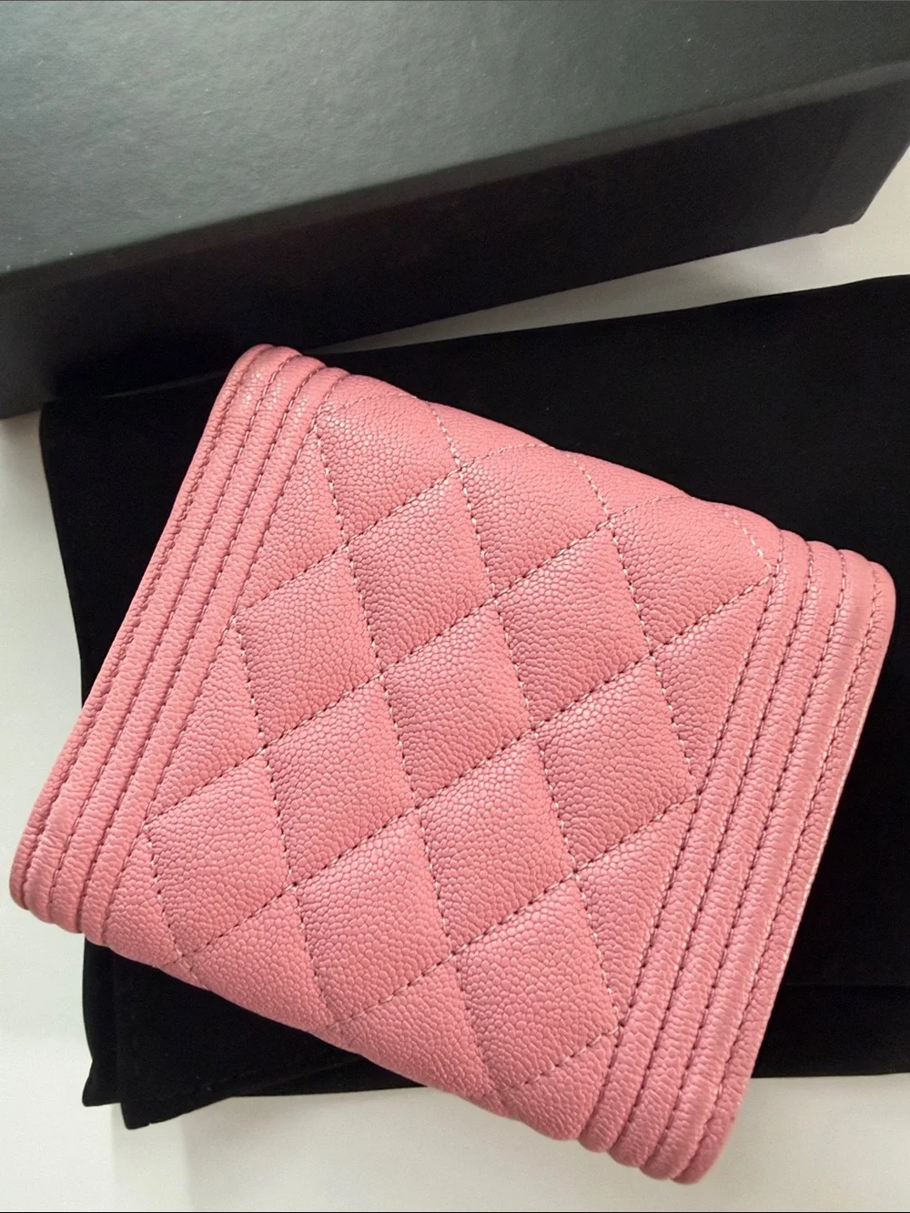 CHANEL Pink Quilted Leather Wallet w